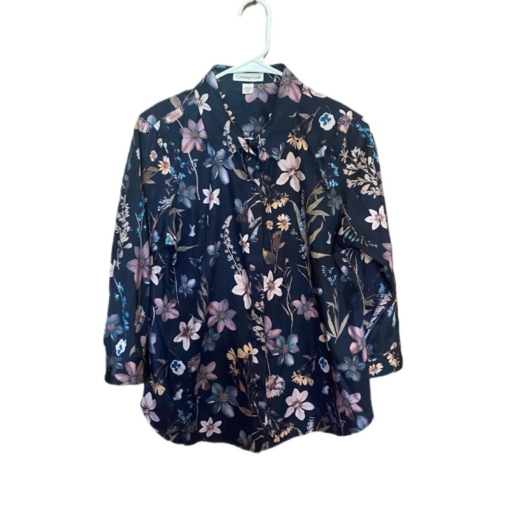 Coldwater Creek 100% Cotton Women’s Multicolored Floral Print Blouse Sz 12P
